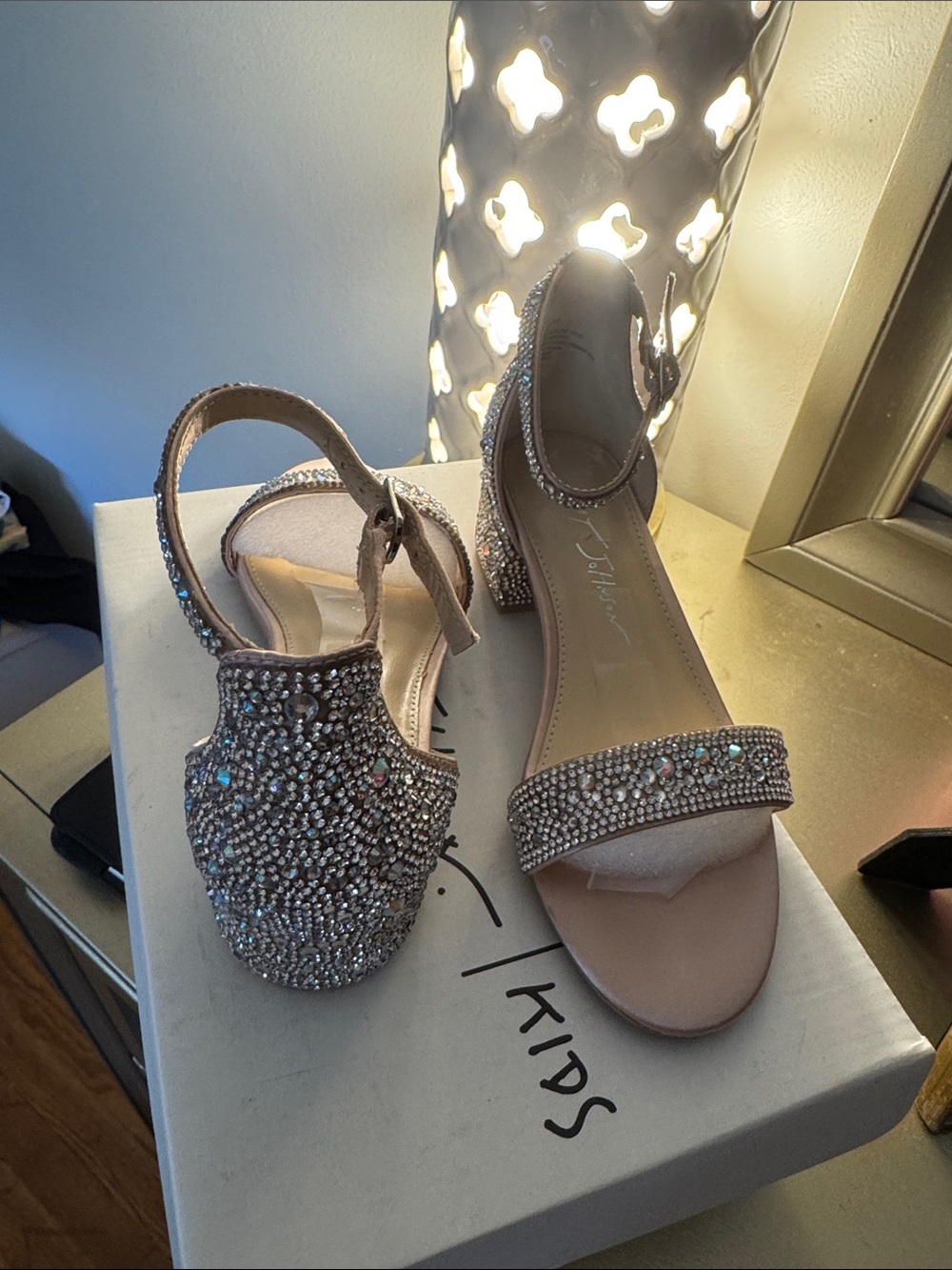 Betsey Johnson Nude Pink Rhinestone Dress Sandals for Kids